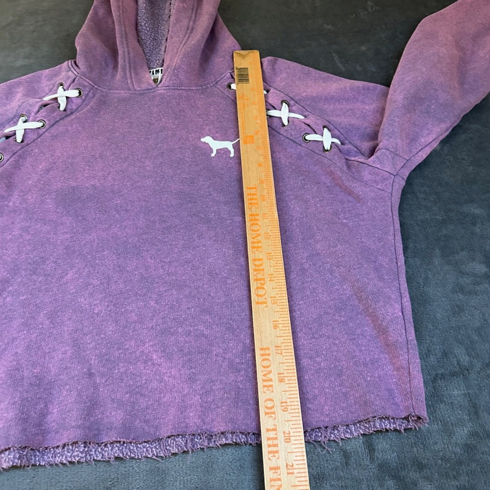 Victoria Secret PINK Lace Up Hoodie Womens Small Purple Cropped Acid Wash - Picture 6 of 8